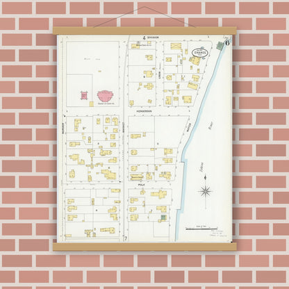 Old map wall art mockup — magnetic wood frame on brick wall — Sanborn Fire Insurance Map from Orange, Orange County, Texas (1901), Sheet #0006