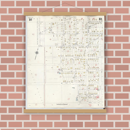 Old map wall art mockup — magnetic wood frame on brick wall — Sanborn Fire Insurance Map from Lamesa, Dawson County, Texas (1948), Sheet #0010