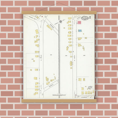 Old map wall art mockup — magnetic wood frame on brick wall — Sanborn Fire Insurance Map from Palmer, Hampden County, Massachusetts (1918), Sheet #0002