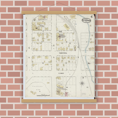 Old map wall art mockup — magnetic wood frame on brick wall — Sanborn Fire Insurance Map from Benton Harbor, Berrien County, Michigan (1889), Sheet #0004