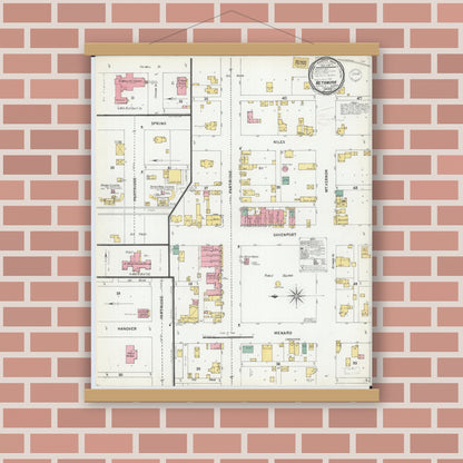 Old map wall art mockup — magnetic wood frame on brick wall — Sanborn Fire Insurance Map from Metamora, Woodford County, Illinois (1899), Sheet #0001
