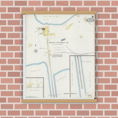 Old map wall art mockup — magnetic wood frame on brick wall — Sanborn Fire Insurance Map from Gladstone, Delta County, Michigan (1893), Sheet #0005