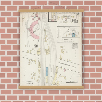 Old map wall art mockup — magnetic wood frame on brick wall — Sanborn Fire Insurance Map from Madison, Dane County, Wisconsin (1885), Sheet #0010