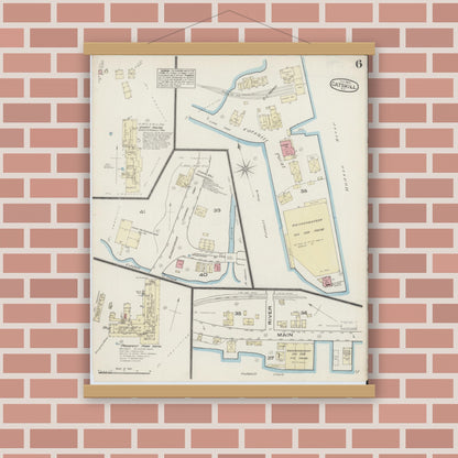 Old map wall art mockup — magnetic wood frame on brick wall — Sanborn Fire Insurance Map from Catskill, Greene County, New York (1884), Sheet #0006