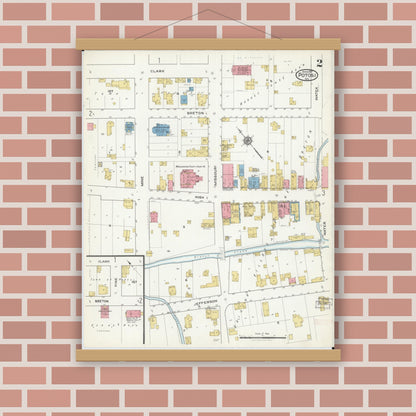 Old map wall art mockup — magnetic wood frame on brick wall — Sanborn Fire Insurance Map from Potosi, Washington County, Missouri (1917), Sheet #0002