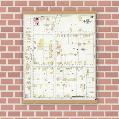 Old map wall art mockup — magnetic wood frame on brick wall — Sanborn Fire Insurance Map from New Rochelle, Westchester County, New York (1903) - Complete Map Set