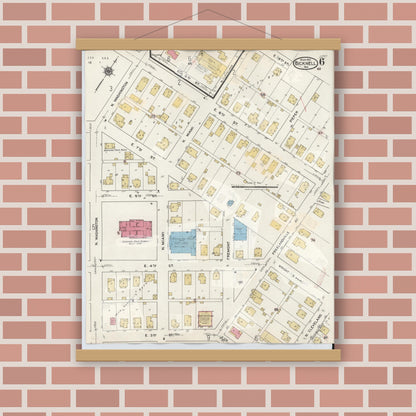 Old map wall art mockup — magnetic wood frame on brick wall — Sanborn Fire Insurance Map from Bicknell, Knox County, Indiana (1946), Sheet #0006