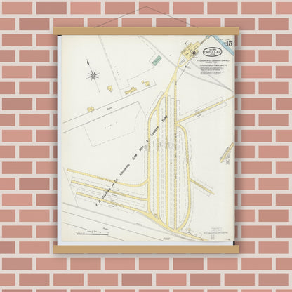 Old map wall art mockup — magnetic wood frame on brick wall — Sanborn Fire Insurance Map from Cadillac, Wexford County, Michigan (1895), Sheet #0015