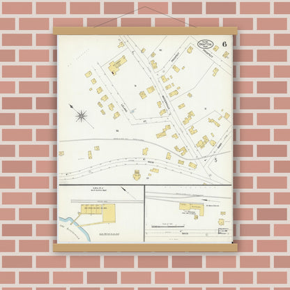 Old map wall art mockup — magnetic wood frame on brick wall — Sanborn Fire Insurance Map from Grafton, Worcester County, Massachusetts (1904), Sheet #0006