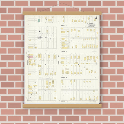 Old map wall art mockup — magnetic wood frame on brick wall — Sanborn Fire Insurance Map from Proctor, Saint Louis County, Minnesota (1908), Sheet #0002