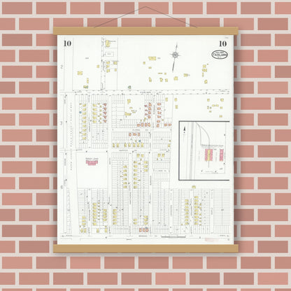 Old map wall art mockup — magnetic wood frame on brick wall — Sanborn Fire Insurance Map from Fair Lawn, Bergen County, New Jersey (1929), Sheet #0010