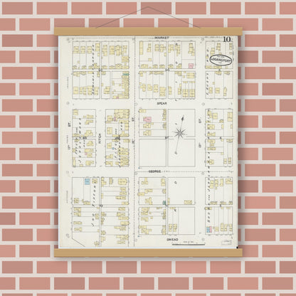 Old map wall art mockup — magnetic wood frame on brick wall — Sanborn Fire Insurance Map from Logansport, Cass County, Indiana (1890), Sheet #0010