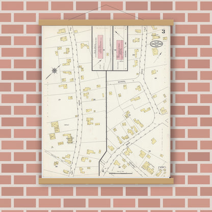 Old map wall art mockup — magnetic wood frame on brick wall — Sanborn Fire Insurance Map from Chatham, Barnstable County, Massachusetts (1915), Sheet #0003