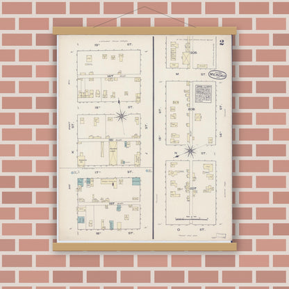 Old map wall art mockup — magnetic wood frame on brick wall — Sanborn Fire Insurance Map from Merced, Merced County, California (1885), Sheet #0002
