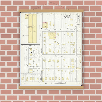 Old map wall art mockup — magnetic wood frame on brick wall — Sanborn Fire Insurance Map from Lincoln, Logan County, Illinois (1914), Sheet #0007