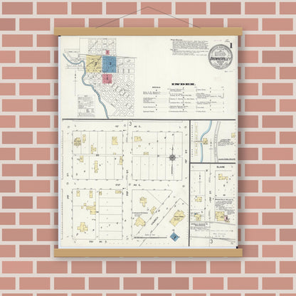 Old map wall art mockup — magnetic wood frame on brick wall — Sanborn Fire Insurance Map from Browns Valley, Traverse County, Minnesota (1909) - Complete Map Set