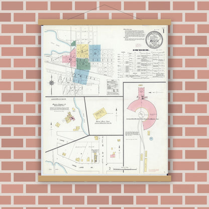 Old map wall art mockup — magnetic wood frame on brick wall — Sanborn Fire Insurance Map from Waseca, Waseca County, Minnesota (1910), Sheet #0001