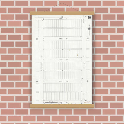 Old map wall art mockup — magnetic wood frame on brick wall — Sanborn Fire Insurance Map from Chicago, Cook County, Illinois (1920), Sheet #0090
