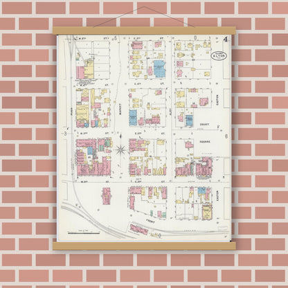 Old map wall art mockup — magnetic wood frame on brick wall — Sanborn Fire Insurance Map from Alton, Madison County, Illinois (1897), Sheet #0004