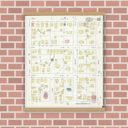 Old map wall art mockup — magnetic wood frame on brick wall — Sanborn Fire Insurance Map from Flint, Genesee County, Michigan (1909), Sheet #0022