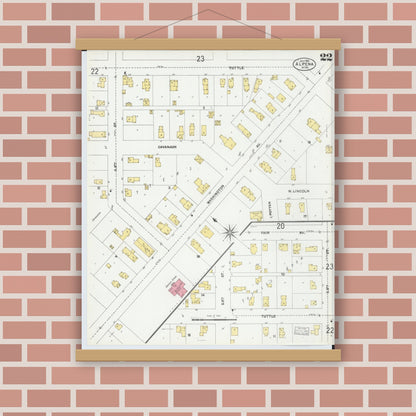 Old map wall art mockup — magnetic wood frame on brick wall — Sanborn Fire Insurance Map from Alpena, Alpena County, Michigan (1901), Sheet #0022