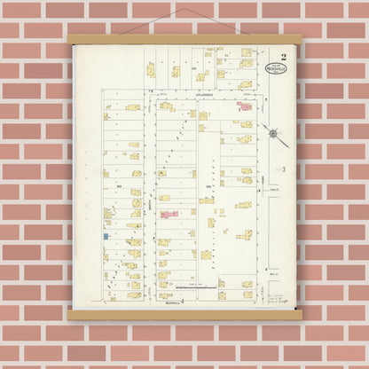 Old map wall art mockup — magnetic wood frame on brick wall — Sanborn Fire Insurance Map from Hicksville, Defiance County, Ohio (1913), Sheet #0002