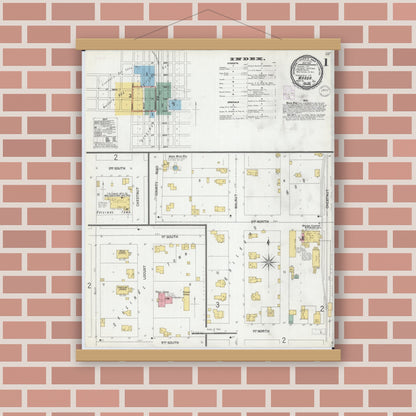 Old map wall art mockup — magnetic wood frame on brick wall — Sanborn Fire Insurance Map from Maroa, Macon County, Illinois (1901) - Complete Map Set