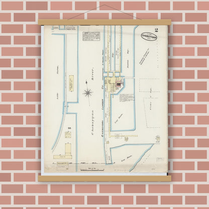 Old map wall art mockup — magnetic wood frame on brick wall — Sanborn Fire Insurance Map from Cheboygan, Cheboygan County, Michigan (1884), Sheet #0002