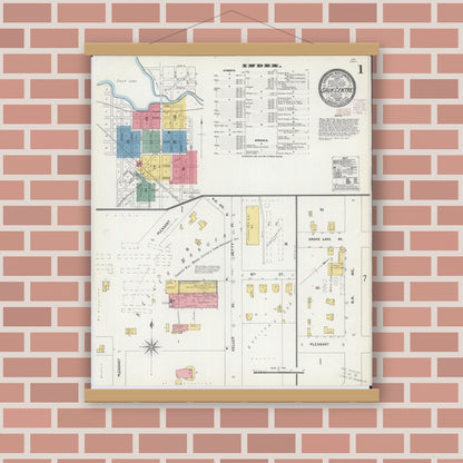 Old map wall art mockup — magnetic wood frame on brick wall — Sanborn Fire Insurance Map from Sauk Centre, Stearns County, Minnesota (1903) - Complete Map Set