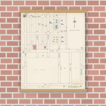Old map wall art mockup — magnetic wood frame on brick wall — Sanborn Fire Insurance Map from Miami Beach, Dade County, Florida (1921), Sheet #0009