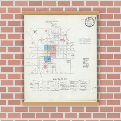 Old map wall art mockup — magnetic wood frame on brick wall — Sanborn Fire Insurance Map from Clinton, Henry County, Missouri (1891) - Complete Map Set