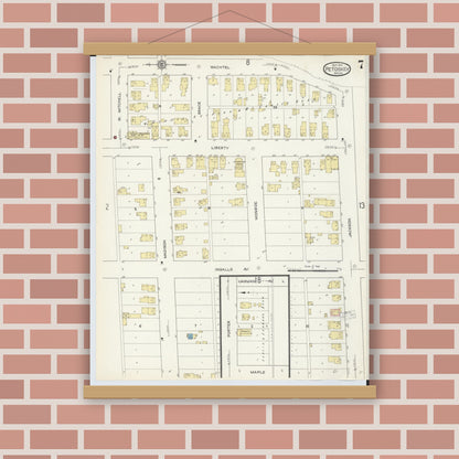 Old map wall art mockup — magnetic wood frame on brick wall — Sanborn Fire Insurance Map from Petoskey, Emmet County, Michigan (1913), Sheet #0007
