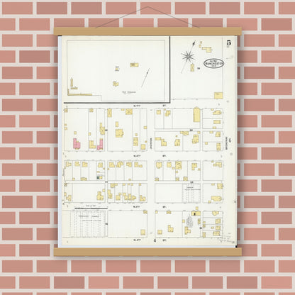 Old map wall art mockup — magnetic wood frame on brick wall — Sanborn Fire Insurance Map from Manchester, Adams County, Ohio (1904), Sheet #0005
