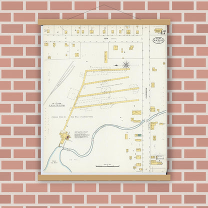 Old map wall art mockup — magnetic wood frame on brick wall — Sanborn Fire Insurance Map from Antigo, Langlade County, Wisconsin (1904), Sheet #0017