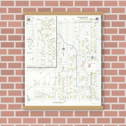 Old map wall art mockup — magnetic wood frame on brick wall — Sanborn Fire Insurance Map from Marion, Williamson County, Illinois (1937), Sheet #0010