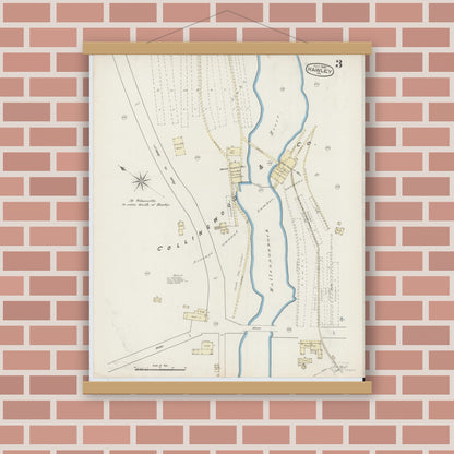 Old map wall art mockup — magnetic wood frame on brick wall — Sanborn Fire Insurance Map from Hawley, Wayne County, Pennsylvania (1885), Sheet #0003