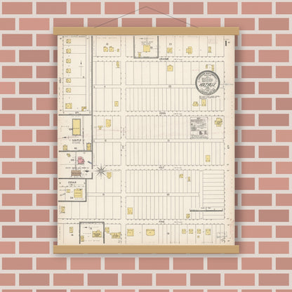 Old map wall art mockup — magnetic wood frame on brick wall — Sanborn Fire Insurance Map from Holtville, Imperial County, California (1910) - Complete Map Set