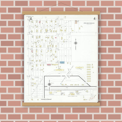 Old map wall art mockup — magnetic wood frame on brick wall — Sanborn Fire Insurance Map from Centreville, Saint Joseph County, Michigan (1939), Sheet #0004