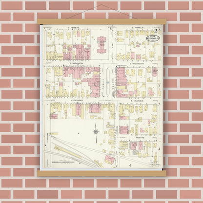 Old map wall art mockup — magnetic wood frame on brick wall — Sanborn Fire Insurance Map from Nelsonville, Athens County, Ohio (1914), Sheet #0002