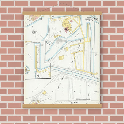 Old map wall art mockup — magnetic wood frame on brick wall — Sanborn Fire Insurance Map from Marinette, Marinette County, Wisconsin (1901), Sheet #0020