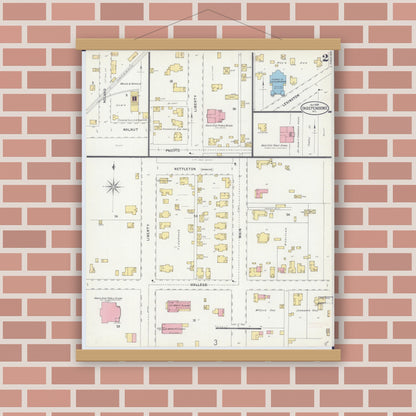 Old map wall art mockup — magnetic wood frame on brick wall — Sanborn Fire Insurance Map from Independence, Jackson County, Missouri (1898), Sheet #0002