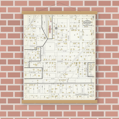 Old map wall art mockup — magnetic wood frame on brick wall — Sanborn Fire Insurance Map from Sanford, Seminole County, Florida (1917), Sheet #0007