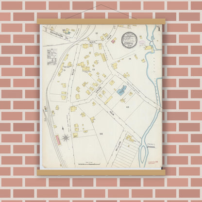 Old map wall art mockup — magnetic wood frame on brick wall — Sanborn Fire Insurance Map from Sparkill, Rockland County, New York (1893) - Complete Map Set