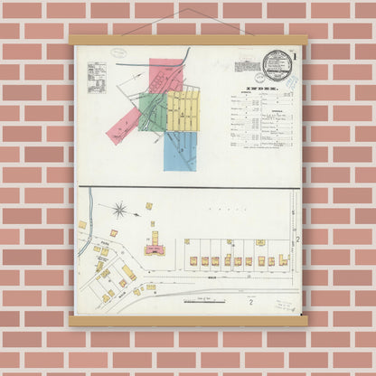 Old map wall art mockup — magnetic wood frame on brick wall — Sanborn Fire Insurance Map from Roaring Spring, Blair County, Pennsylvania (1899), Sheet #0001