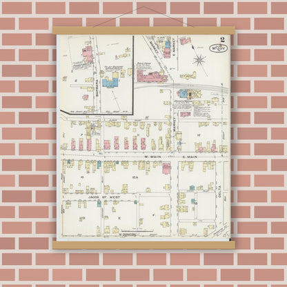Old map wall art mockup — magnetic wood frame on brick wall — Sanborn Fire Insurance Map from Mount Joy, Lancaster County, Pennsylvania (1891), Sheet #0002