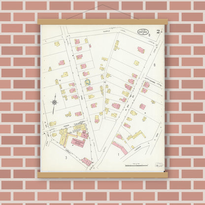 Old map wall art mockup — magnetic wood frame on brick wall — Sanborn Fire Insurance Map from Oxford, Chester County, Pennsylvania (1914), Sheet #0002