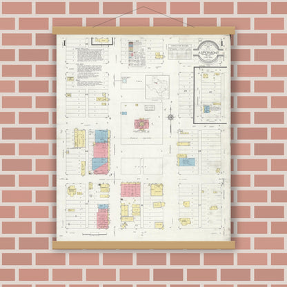 Old map wall art mockup — magnetic wood frame on brick wall — Sanborn Fire Insurance Map from Aspermont, Stonewall County, Texas (1934) - Complete Map Set