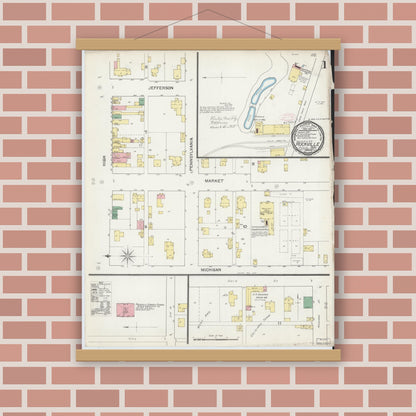 Old map wall art mockup — magnetic wood frame on brick wall — Sanborn Fire Insurance Map from Rockville, Parke County, Indiana (1892) - Complete Map Set