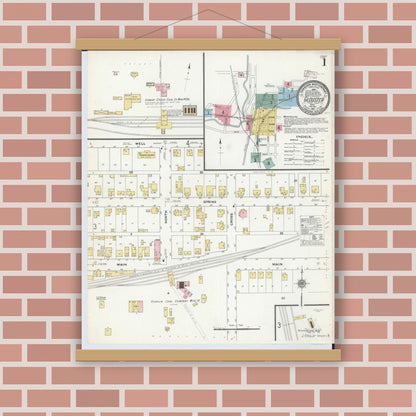 Old map wall art mockup — magnetic wood frame on brick wall — Sanborn Fire Insurance Map from Glouster, Athens County, Ohio (1910) - Complete Map Set