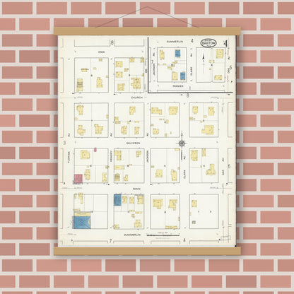 Old map wall art mockup — magnetic wood frame on brick wall — Sanborn Fire Insurance Map from Bartow, Polk County, Florida (1917), Sheet #0004